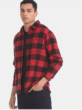 Gap Buffalo Plaid Flannel Button Down Shirt Red Black Men's Size L